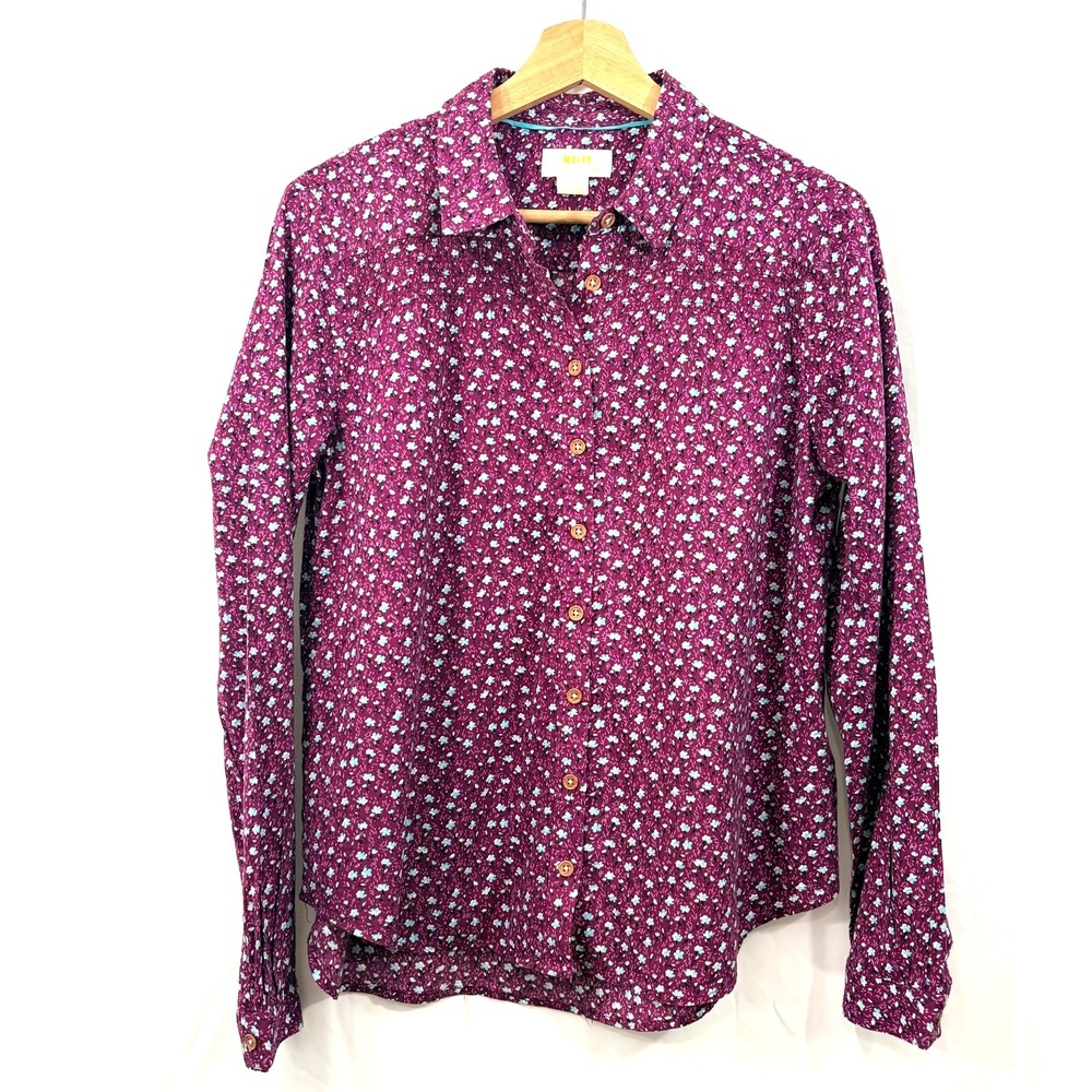 Maeve by‎ Anthropologie Burgundy Floral Button‑Up Blouse, Size 6